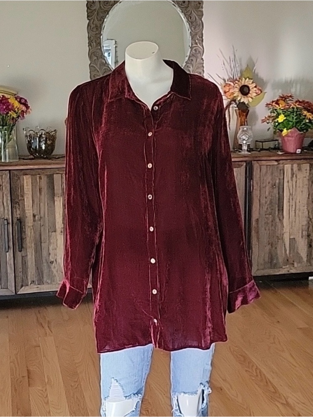 Johnny Was Silk Blend Corduroy Velvet Oversized Shirt / Tunic